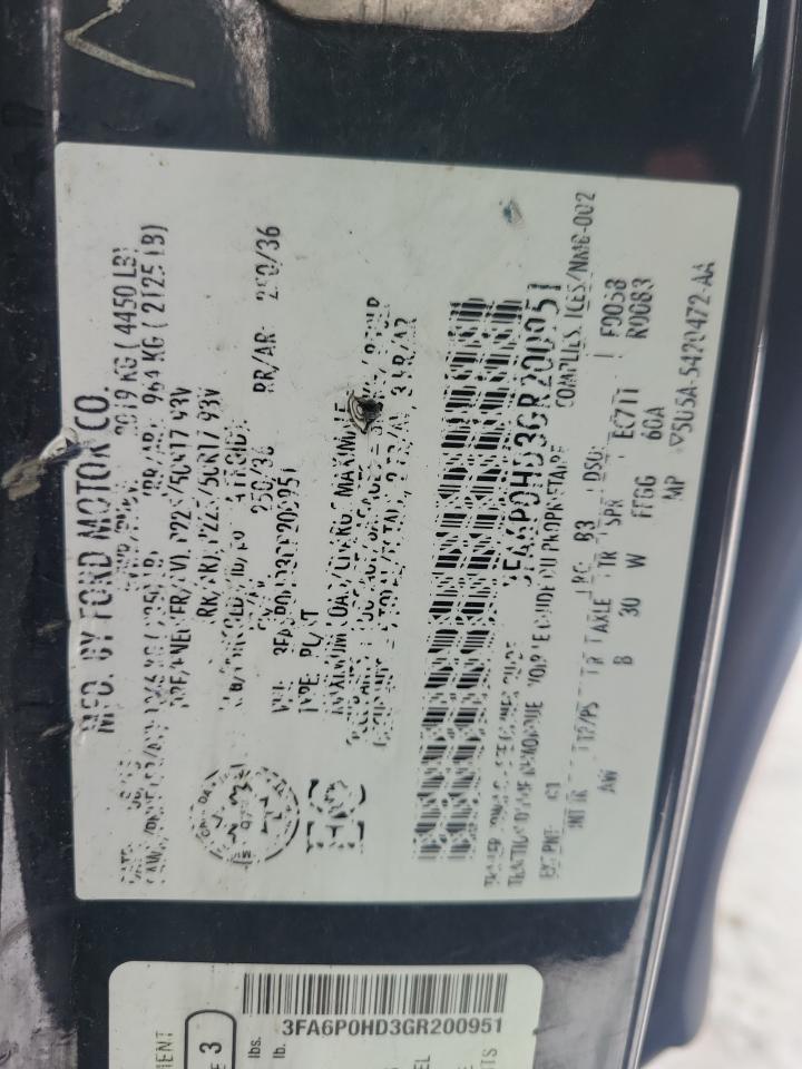 2016 Ford Fusion VIN 3FA6P0HD3GR200951 Copart auction photo, rear end damage thumbnail 12