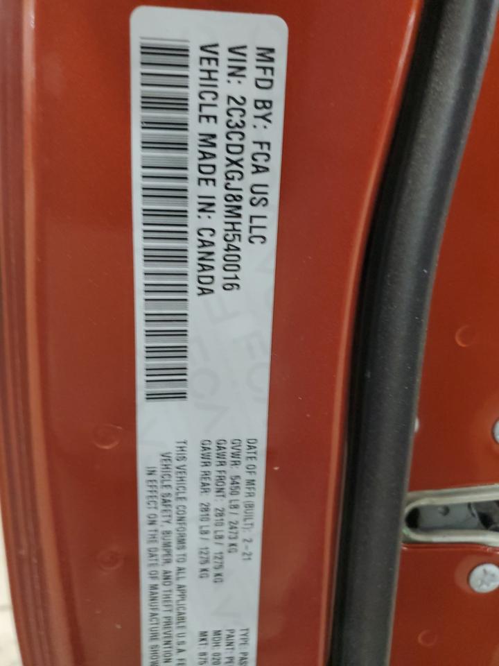 2021 Dodge Charger VIN 2C3CDXGJ8MH540016 Copart auction photo, vandalism damage thumbnail 12