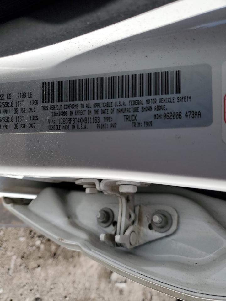 2019 RAM 1500 VIN 1C6SRFBT4KN911163 Copart auction photo, front end damage thumbnail 15
