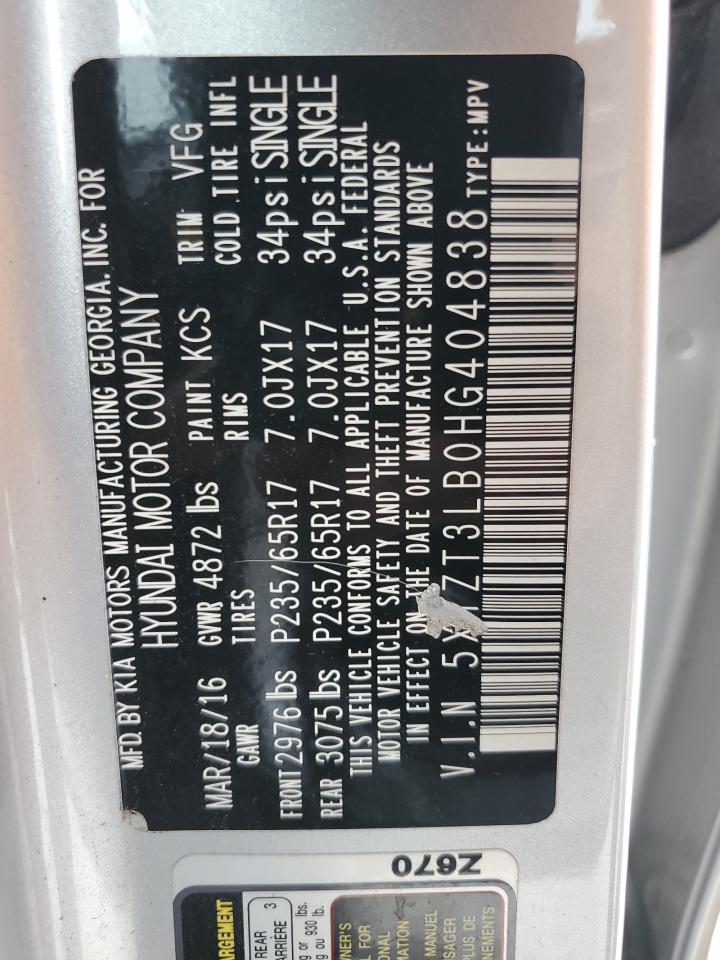 2017 Hyundai Santa Fe VIN 5XYZT3LB0HG404838 Copart auction photo, vandalism / all over damage thumbnail 15