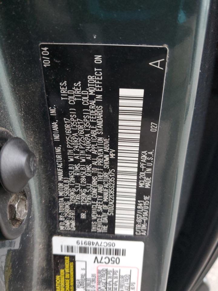 2005 Toyota Sienna VIN 5TDZA22C85S235175 Copart auction photo, minor dent/scratches / normal wear damage thumbnail 13