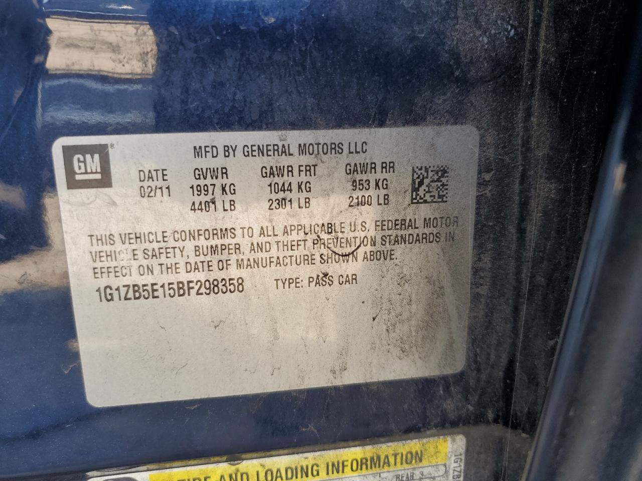 2011 Chevrolet Malibu VIN 1G1ZB5E15BF298358 Copart auction photo, minor dent/scratches damage thumbnail 12