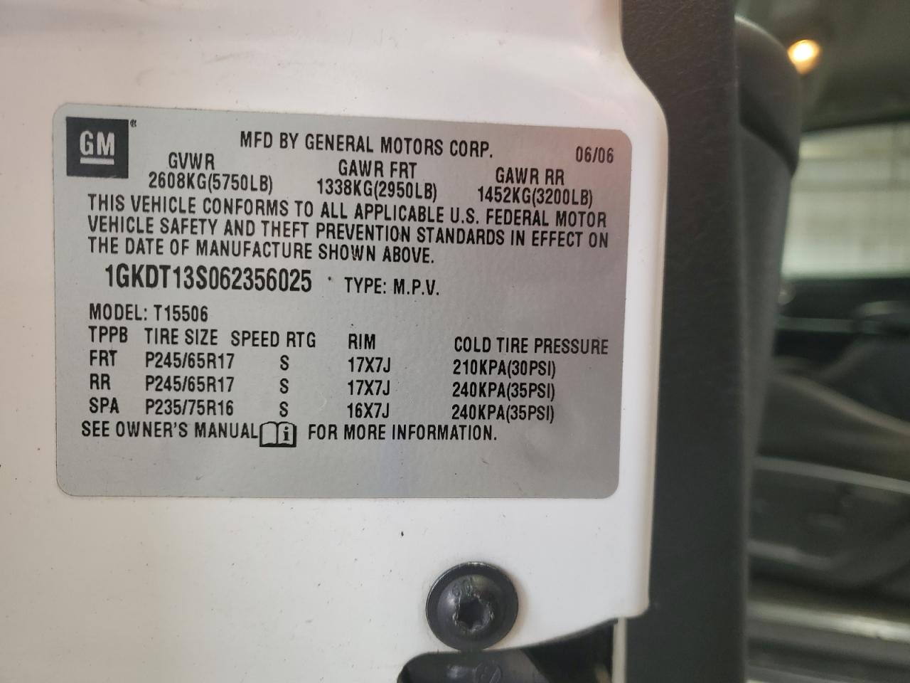 2006 GMC Envoy VIN 1GKDT13S062356025 Copart auction photo, front end damage thumbnail 14