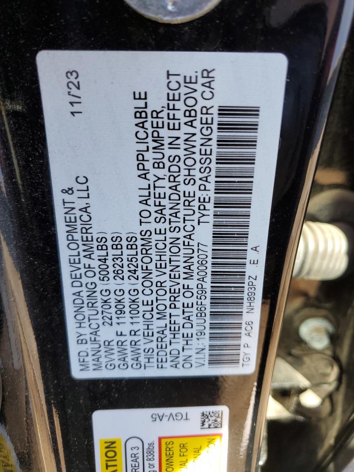 2023 Acura TLX VIN 19UUB6F59PA006077 Copart auction photo, front end damage thumbnail 12