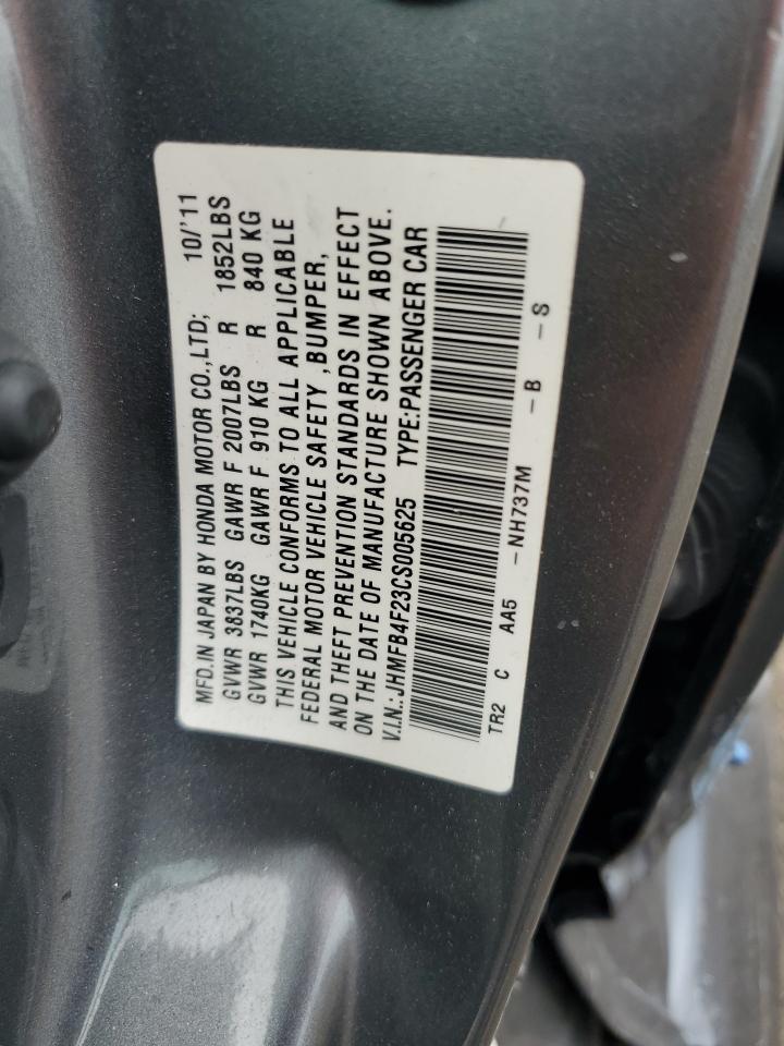 2012 Honda Civic VIN JHMFB4F23CS005625 Copart auction photo, side / rear end damage thumbnail 14