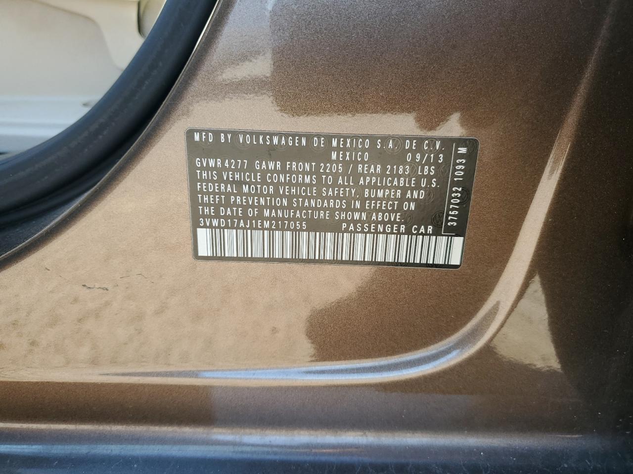 2014 Volkswagen Jetta VIN 3VWD17AJ1EM217055 Copart auction photo, front end damage thumbnail 12
