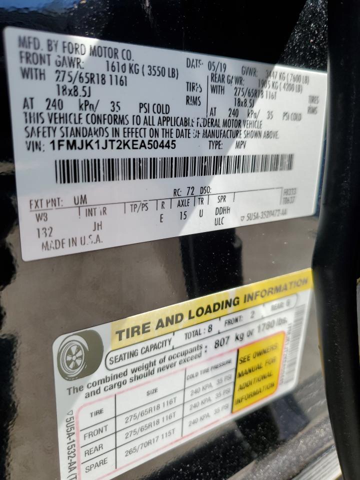 2019 Ford Expedition VIN 1FMJK1JT2KEA50445 Copart auction photo, side damage thumbnail 13