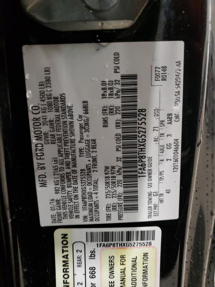 2016 Ford Mustang VIN 1FA6P8THXG5275528 Copart auction photo, front end / side damage thumbnail 12