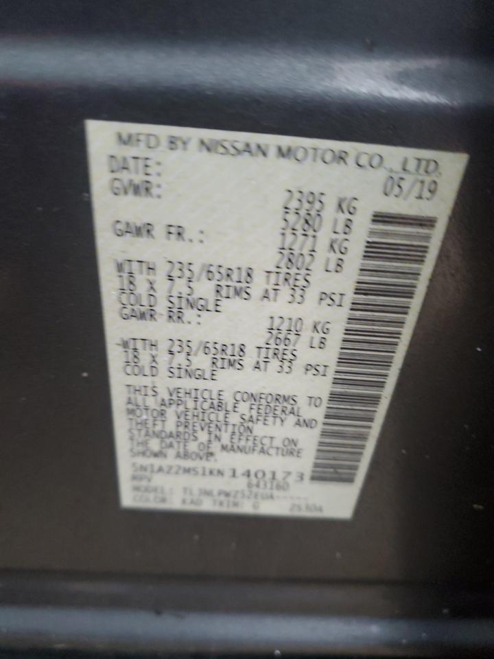 2019 Nissan Murano VIN 5N1AZ2MS1KN140173 Copart auction photo, front end damage thumbnail 15