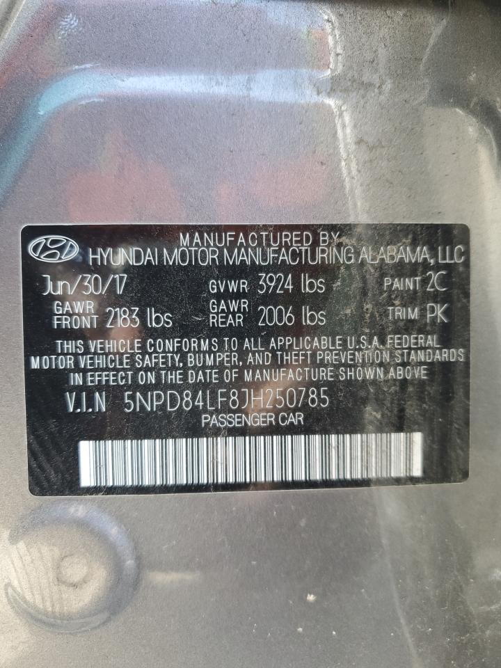 2018 Hyundai Elantra VIN 5NPD84LF8JH250785 Copart auction photo, front end / side damage thumbnail 14