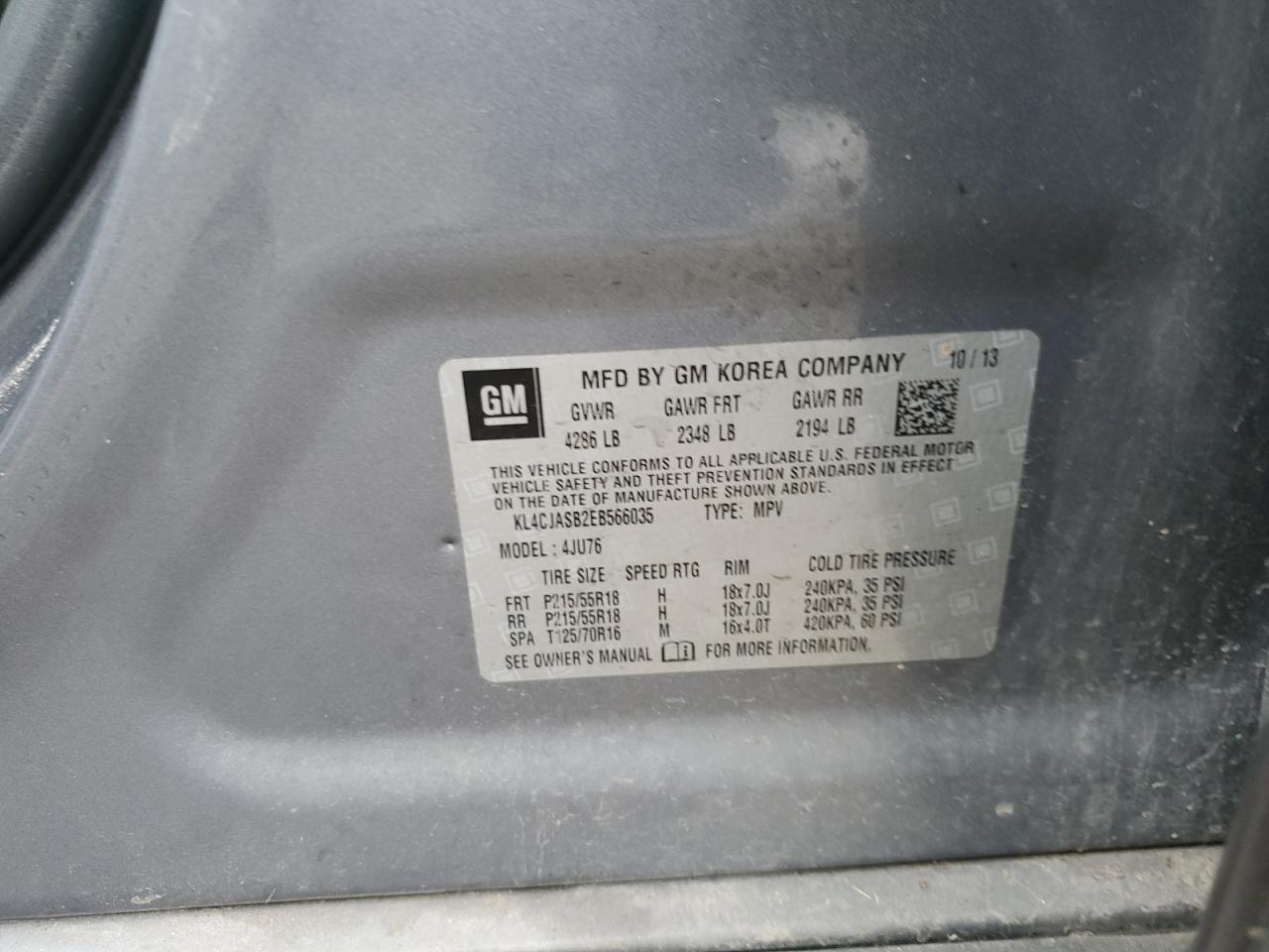 2014 Buick Encore VIN KL4CJASB2EB566035 Copart auction photo, normal wear damage thumbnail 13
