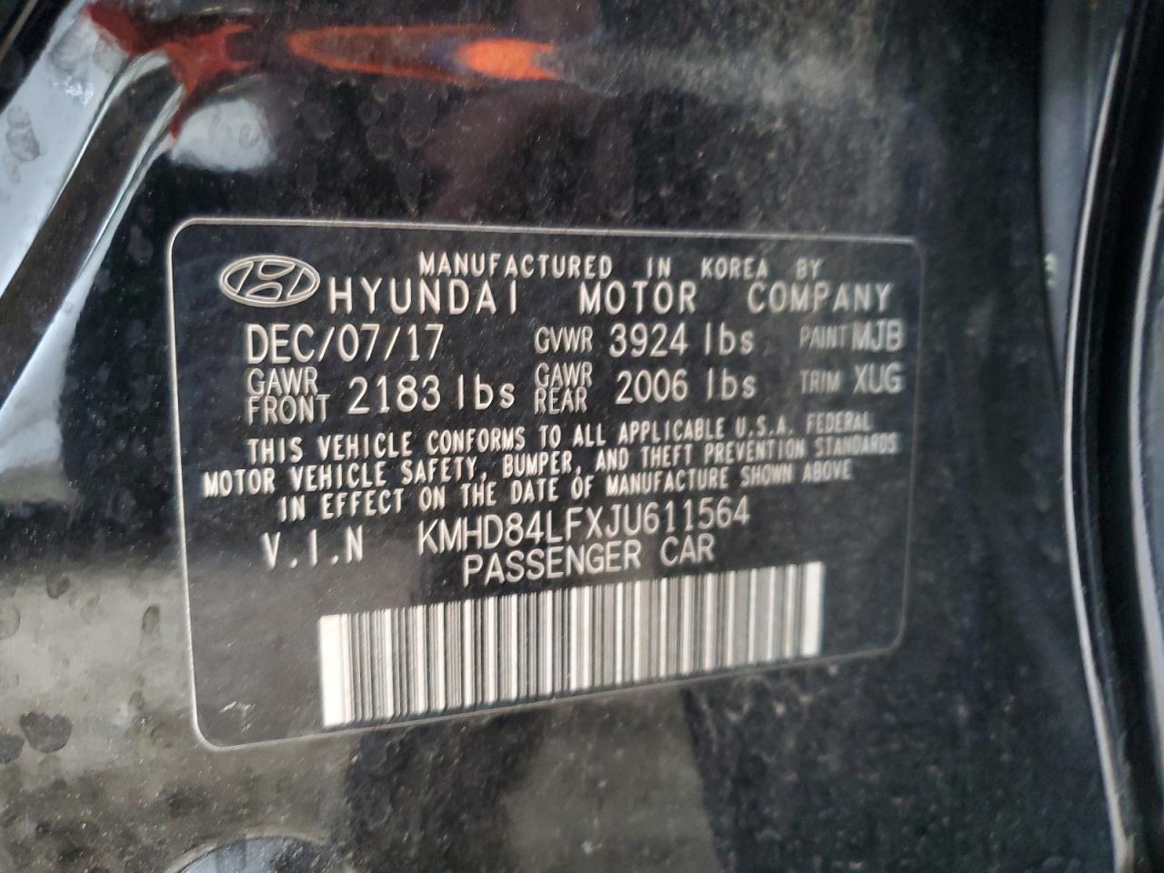 2018 Hyundai Elantra VIN KMHD84LFXJU611564 Copart auction photo, rear end damage thumbnail 12