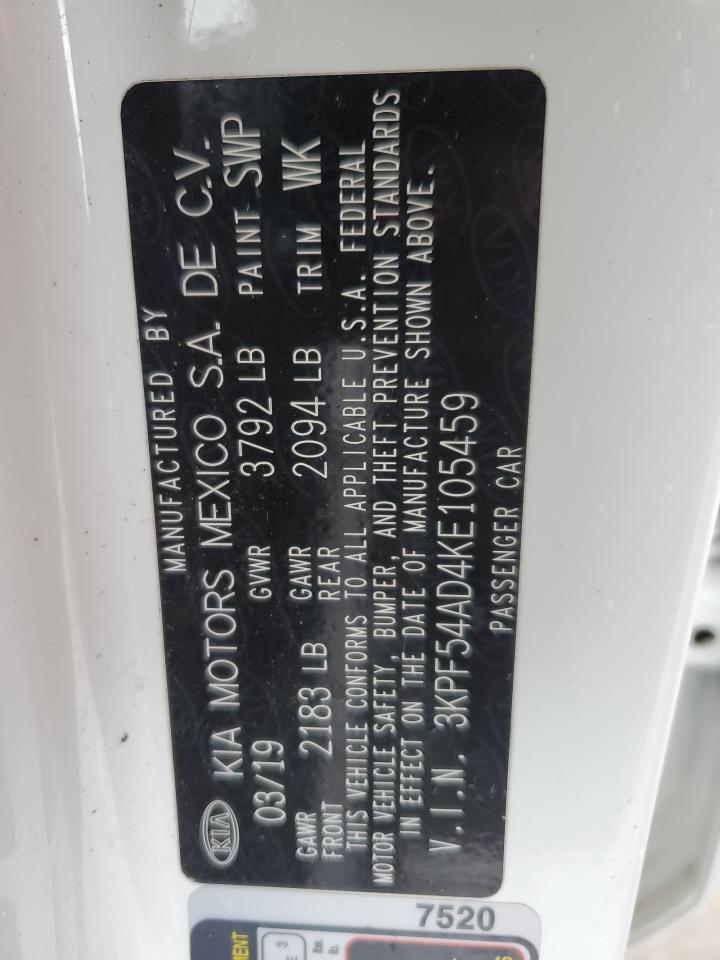 2019 KIA Forte VIN 3KPF54AD4KE105459 Copart auction photo, rollover damage thumbnail 12