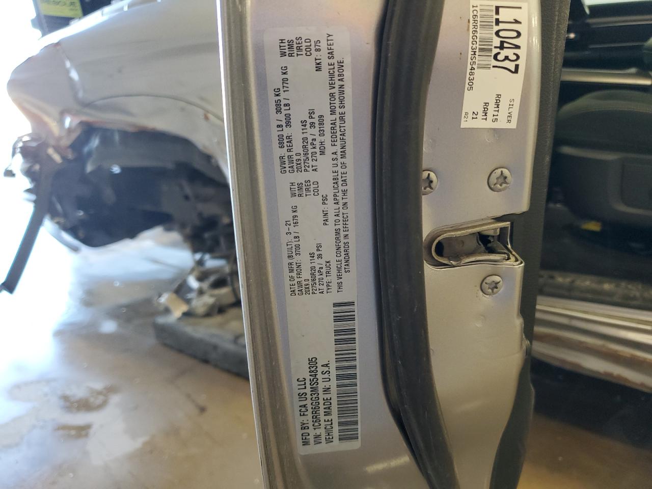 2021 RAM 1500 VIN 1C6RR6GG3MS548305 Copart auction photo, all over / undercarriage damage thumbnail 13
