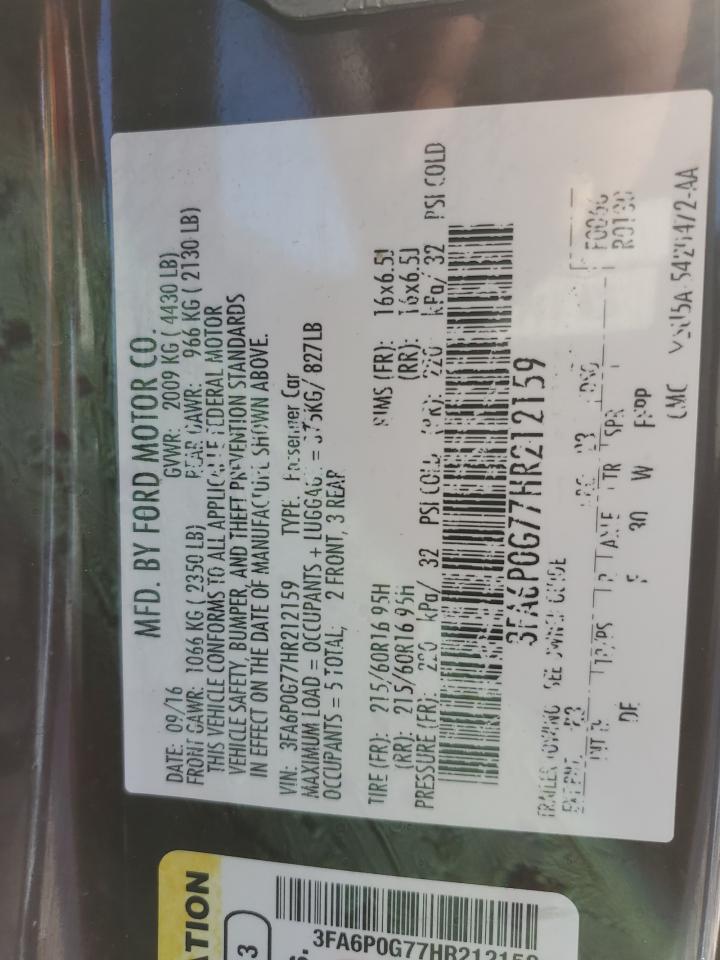 2017 Ford Fusion VIN 3FA6P0G77HR212159 Copart auction photo, front end damage thumbnail 14