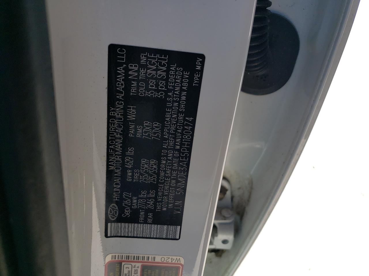 2023 Hyundai Tucson VIN 5NMJE3AE5PH180474 Copart auction photo, front end damage thumbnail 13