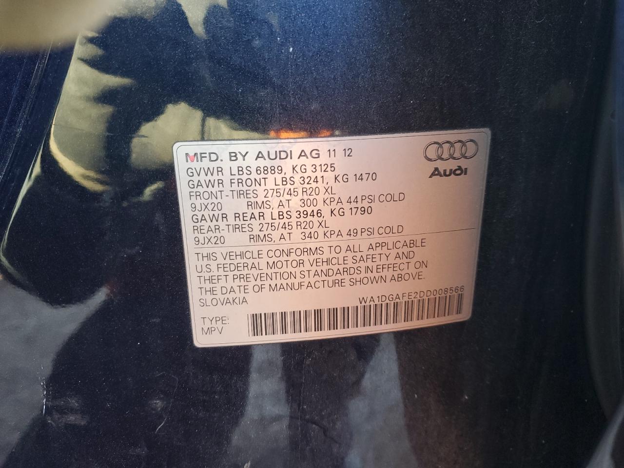2013 Audi Q7 VIN WA1DGAFE2DD008566 Copart auction photo, normal wear / front end damage thumbnail 13
