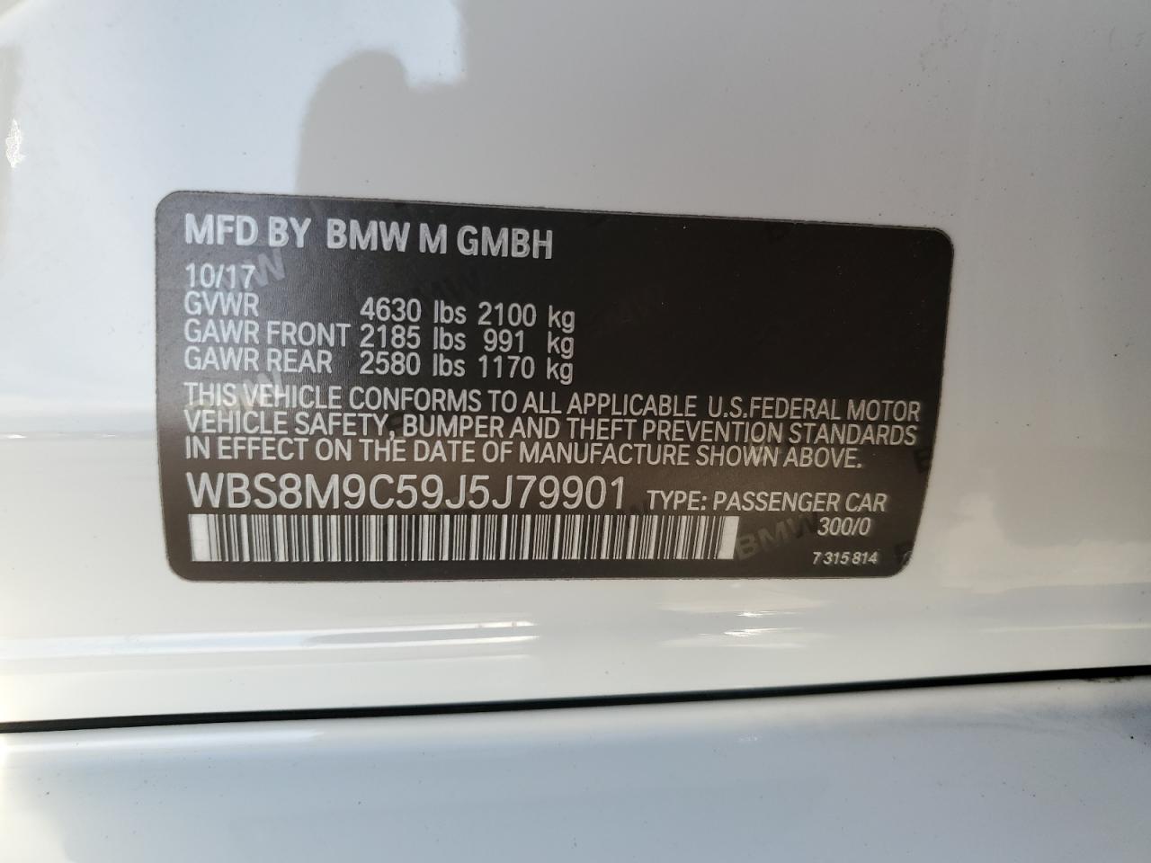 2018 BMW M3 VIN WBS8M9C59J5J79901 Copart auction photo, front end / side damage thumbnail 12
