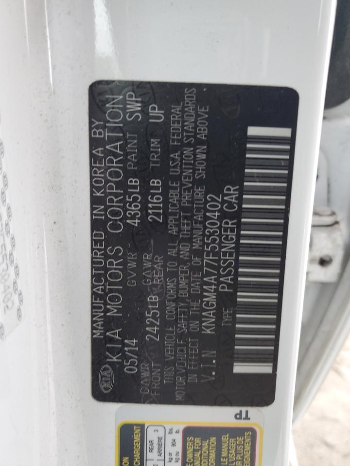 2015 KIA Optima VIN KNAGM4A77F5530402 Copart auction photo, front end damage thumbnail 12