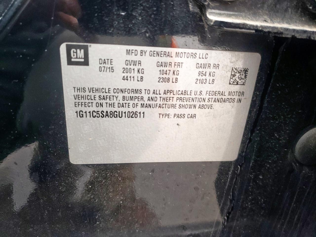 2016 Chevrolet Malibu VIN 1G11C5SA8GU102611 Copart auction photo, front end / damage history damage thumbnail 14