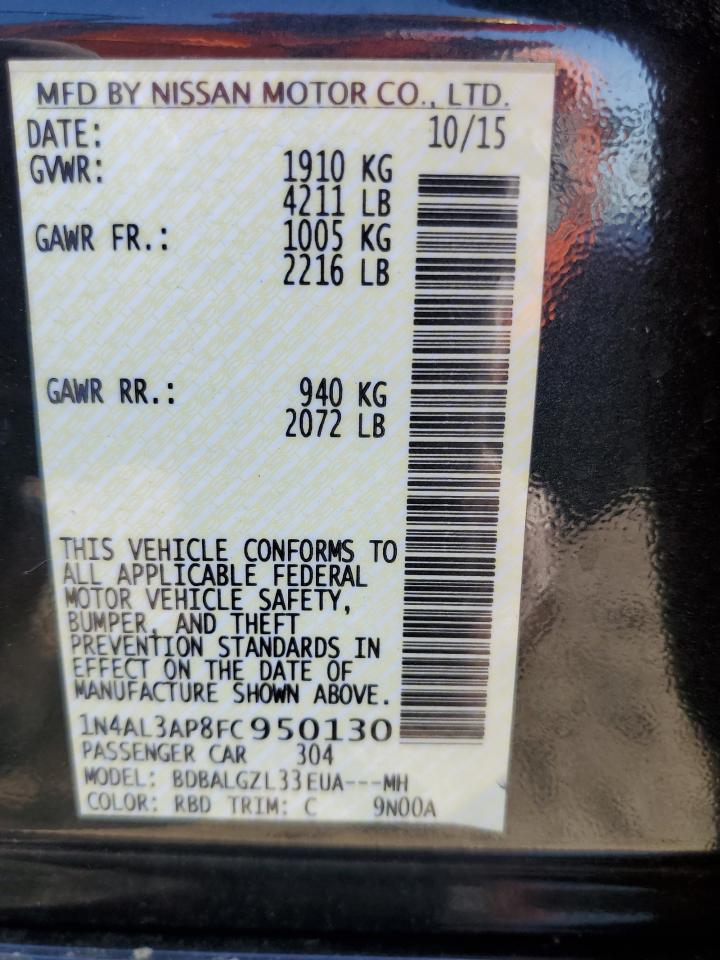 2015 Nissan Altima VIN 1N4AL3AP8FC950130 Copart auction photo, front end / minor dent/scratches damage thumbnail 13