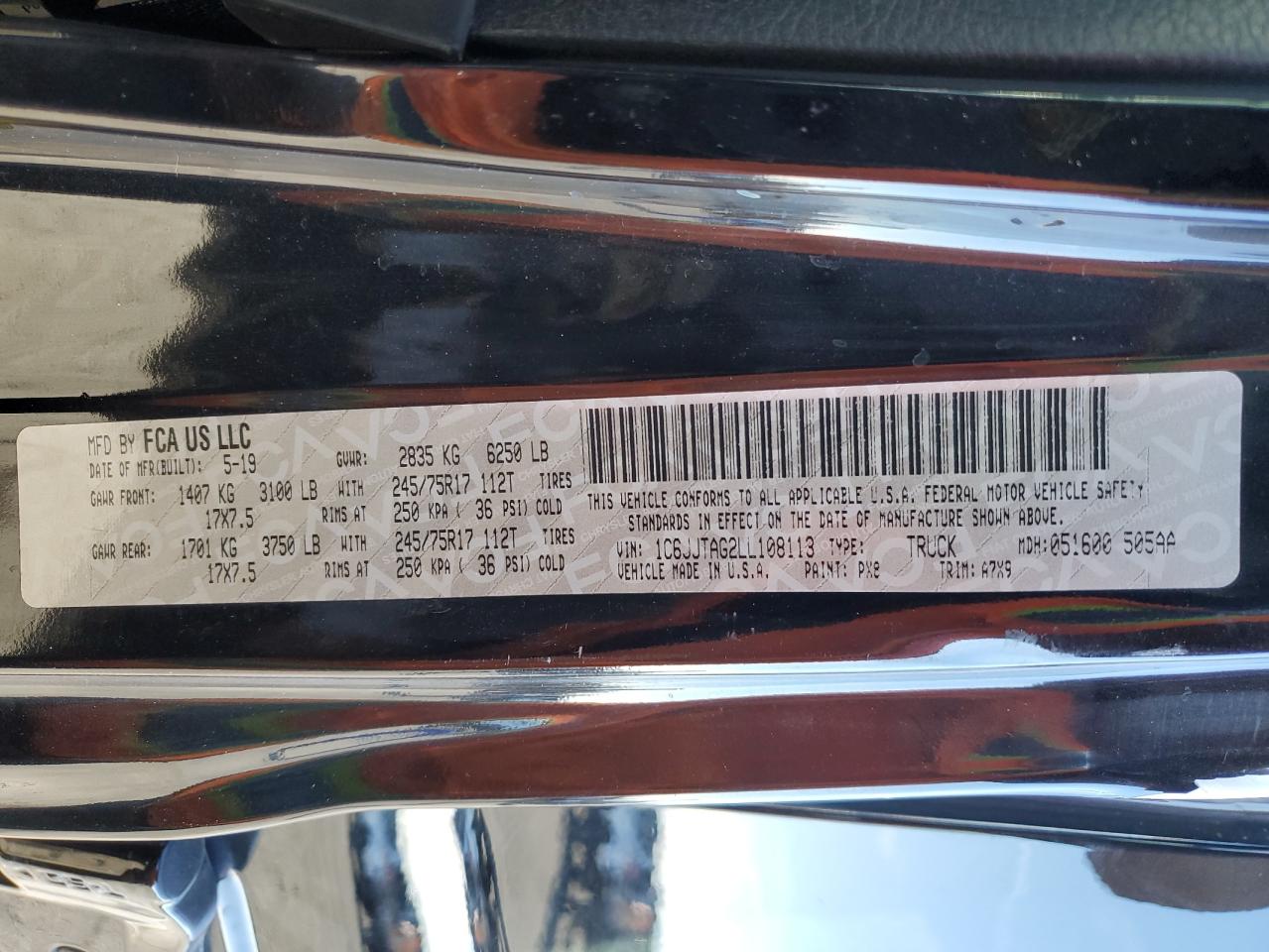 2020 Jeep Gladiator VIN 1C6JJTAG2LL108113 Copart auction photo, all over damage thumbnail 15