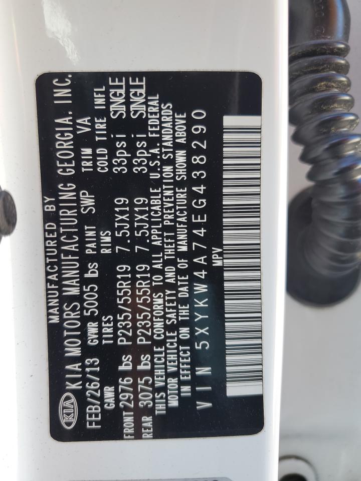 2014 KIA Sorento VIN 5XYKW4A74EG438290 Copart auction photo, side damage thumbnail 15
