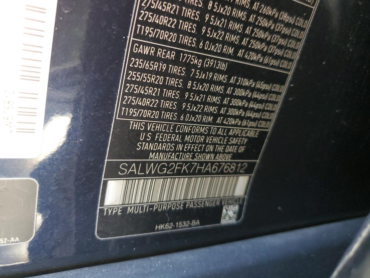 2017 Land Rover Range Rover VIN SALWG2FK7HA676812 Copart auction photo, front end / minor dent/scratches damage thumbnail 15