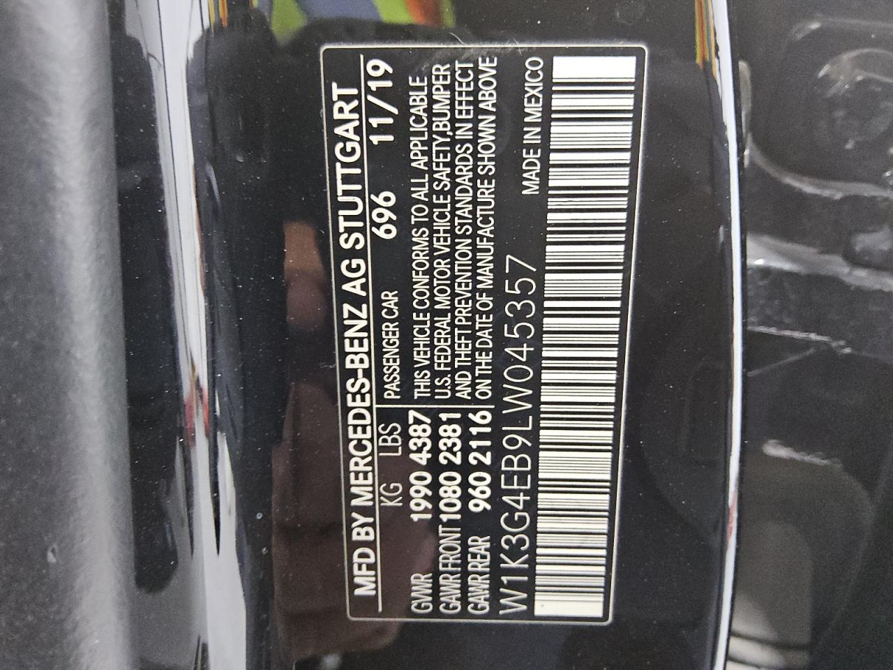 2020 Mercedes-Benz A-klasse VIN W1K3G4EB9LW045357 Copart auction photo, mechanical damage thumbnail 12