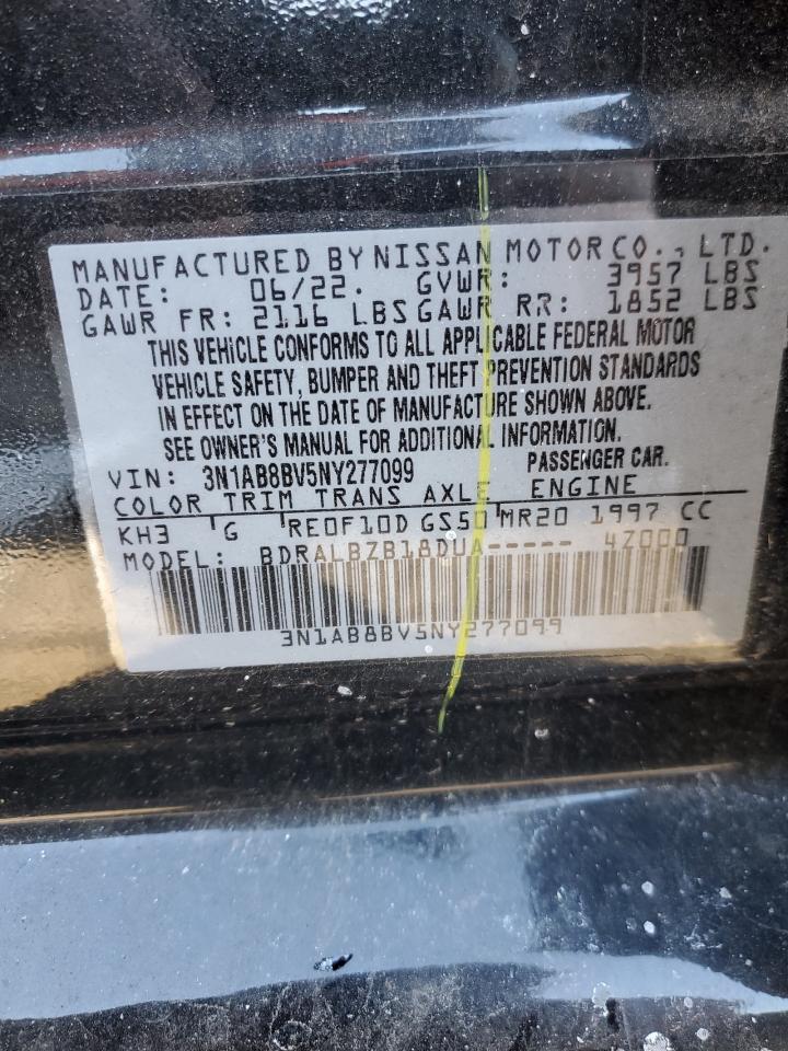 2022 Nissan Sentra VIN 3N1AB8BV5NY277099 Copart auction photo, side / rear end damage thumbnail 14