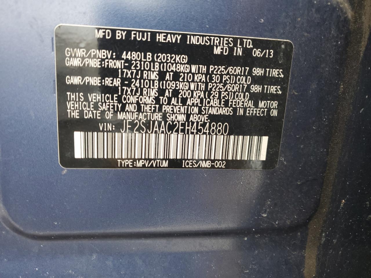 2014 Subaru Forester VIN JF2SJAAC2EH454880 Copart auction photo, rear end damage thumbnail 14