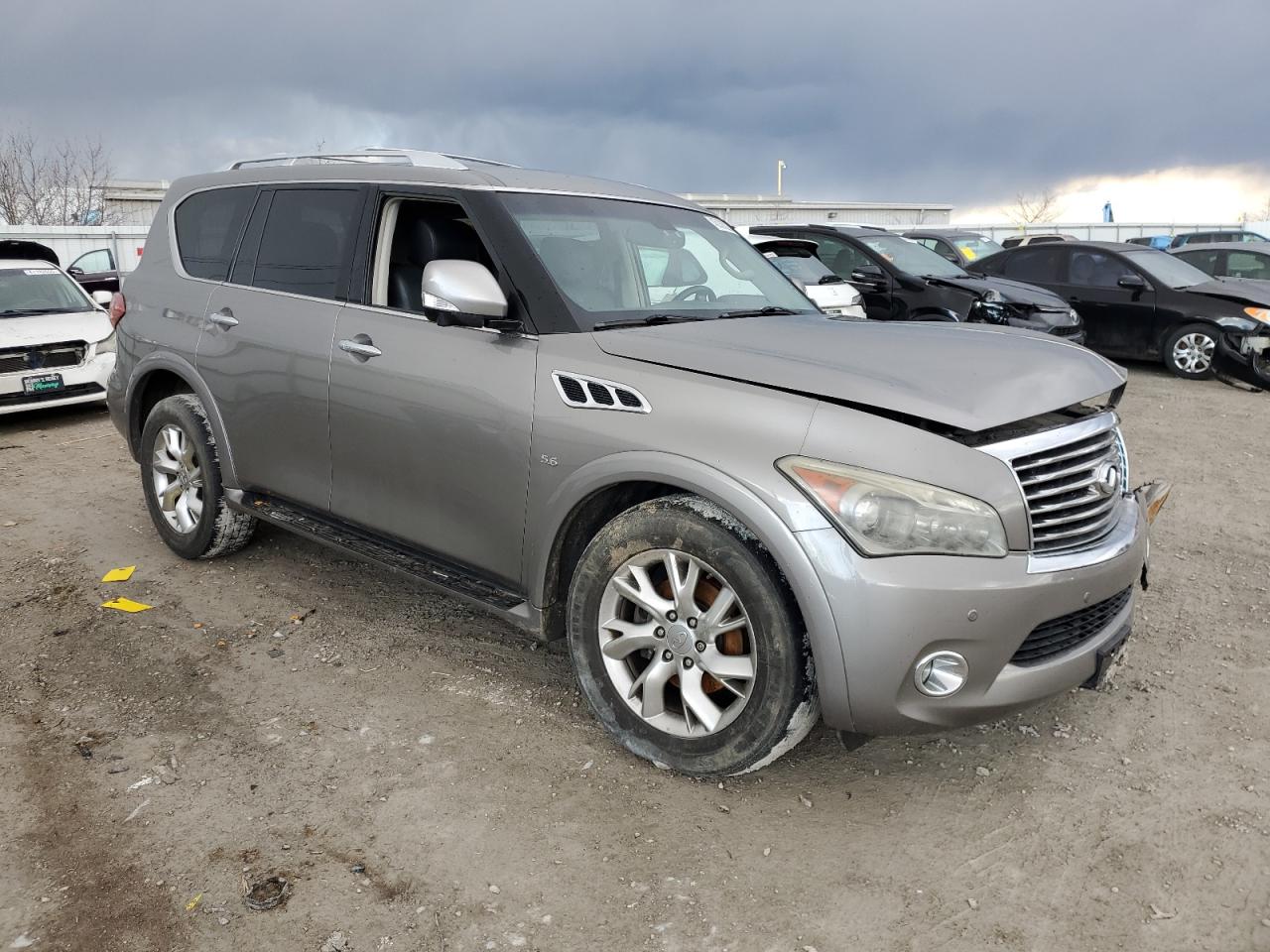 2014 Infiniti QX80 VIN JN8AZ2NE9E9066919 Copart auction photo, front end / side damage thumbnail 4