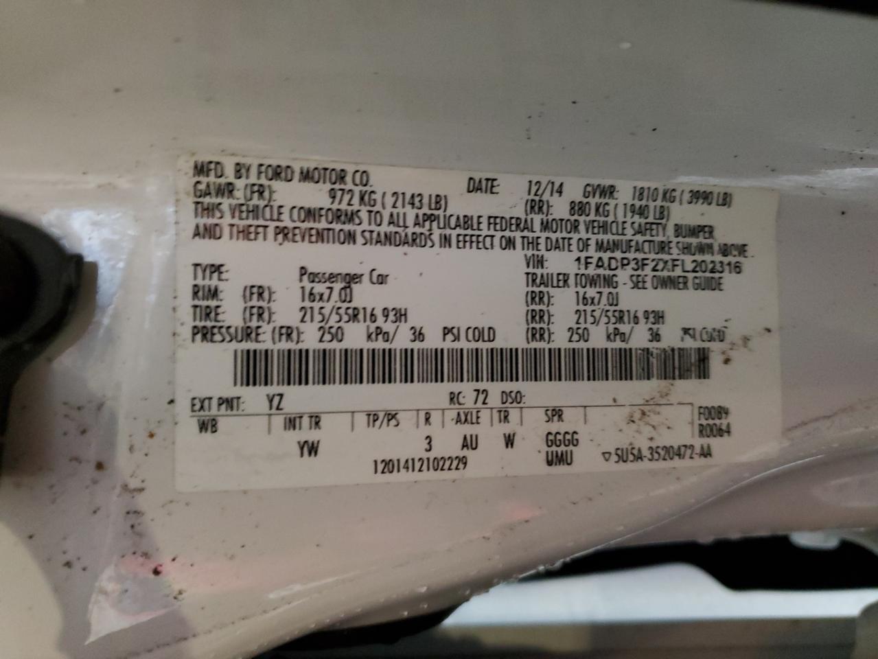 2015 Ford Focus VIN 1FADP3F2XFL202316 Copart auction photo, mechanical / minor dent/scratches damage thumbnail 12
