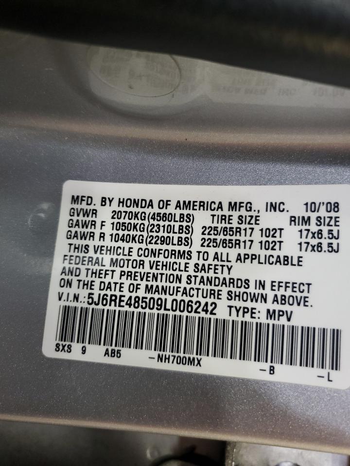 2009 Honda CR-V VIN 5J6RE48509L006242 Copart auction photo, side damage thumbnail 13