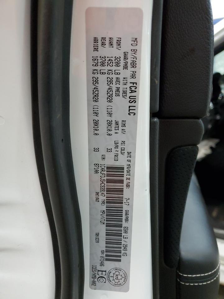 2017 Jeep Grand Cherokee VIN 1C4RJFDJ5HC939147 Copart auction photo, front end / side damage thumbnail 14