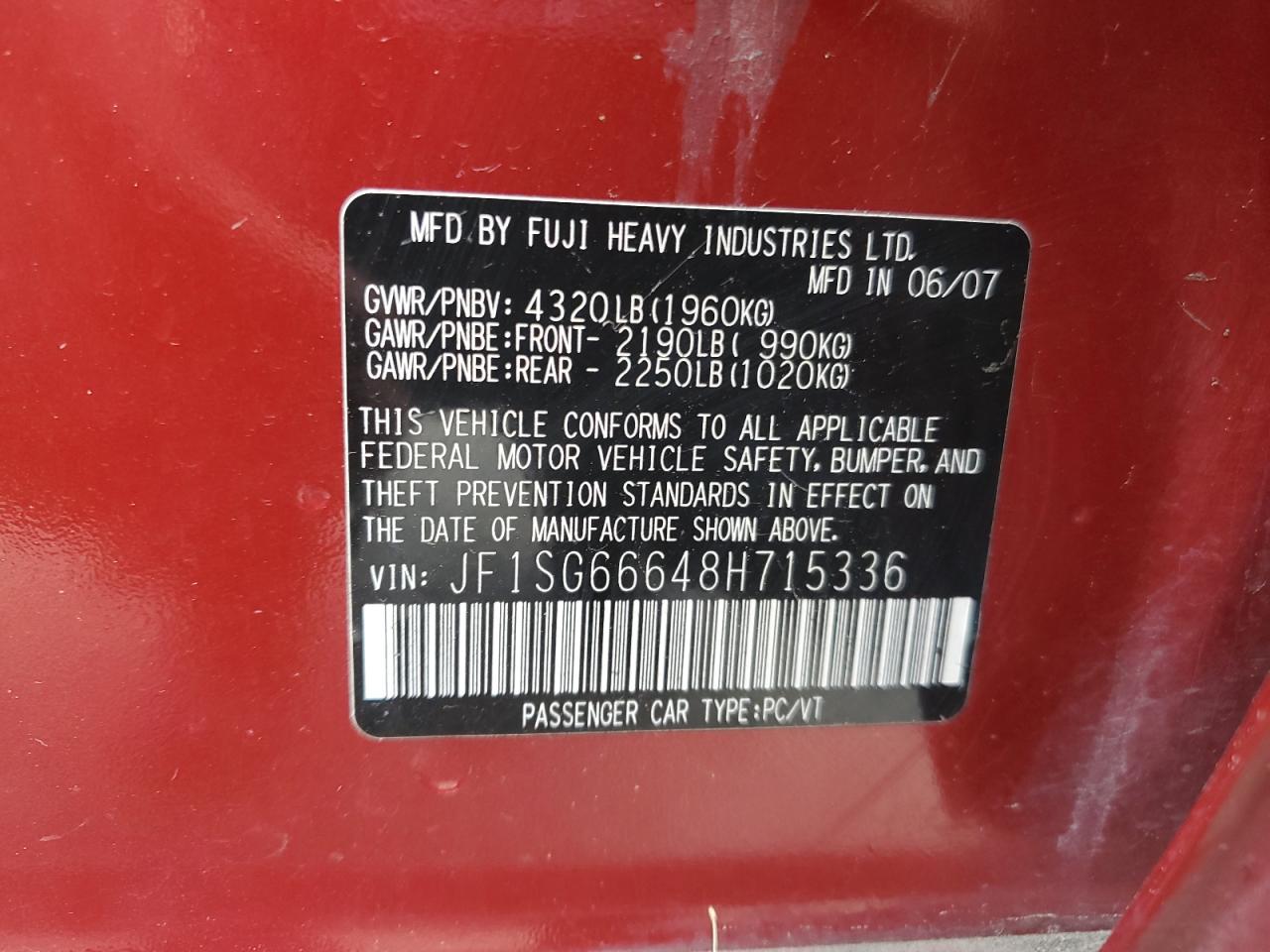 2008 Subaru Forester VIN JF1SG66648H715336 Copart auction photo, all over / rear end damage thumbnail 12
