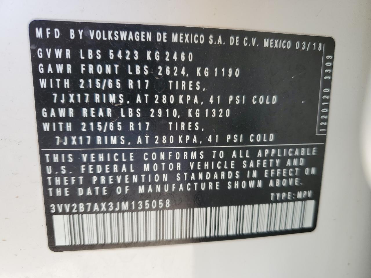 2018 Volkswagen Tiguan VIN 3VV2B7AX3JM135058 Copart auction photo, front end / mechanical damage thumbnail 14