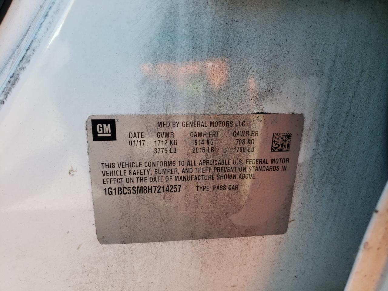 2017 Chevrolet Cruze VIN 1G1BC5SM8H7214257 Copart auction photo, side damage thumbnail 12