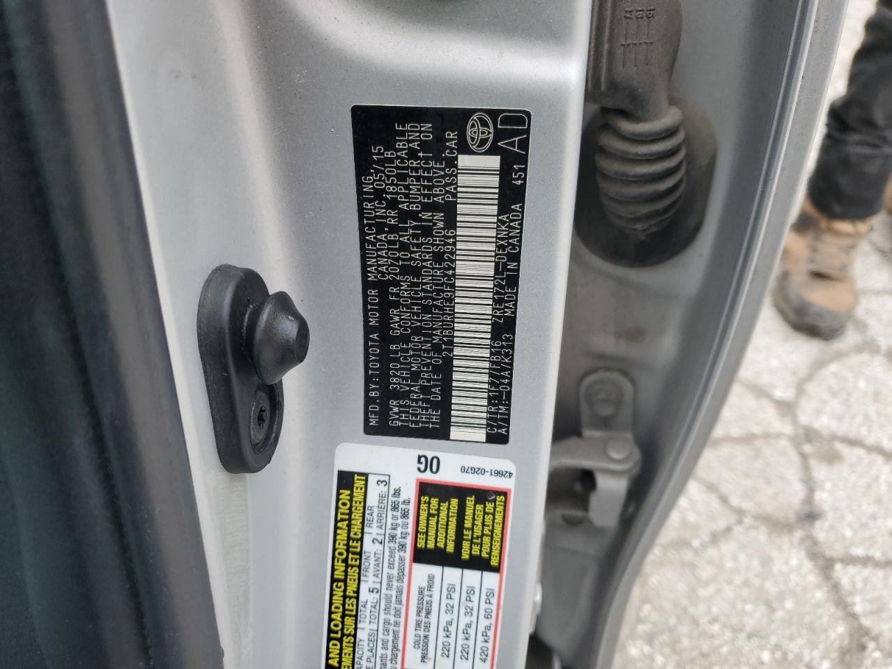 2015 Toyota Corolla VIN 2T1BURHE9FC422946 Copart auction photo, rear end / front end damage thumbnail 13