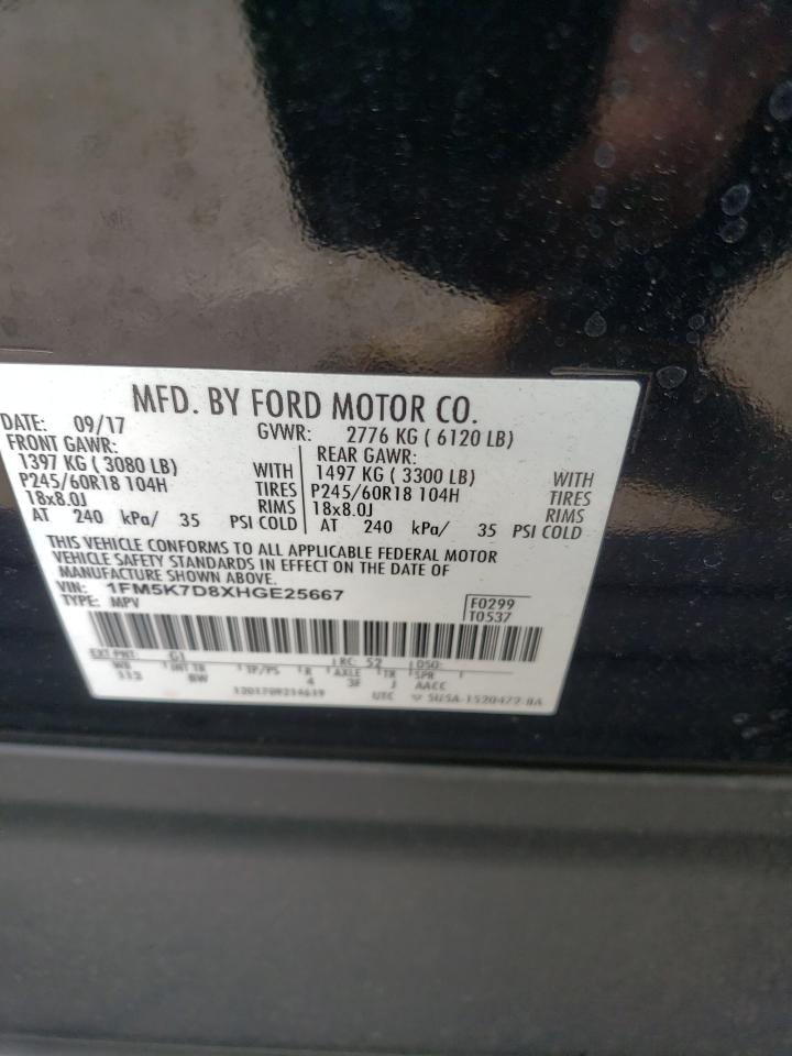 2017 Ford Explorer VIN 1FM5K7D8XHGE25667 Copart auction photo, front end / undercarriage damage thumbnail 15