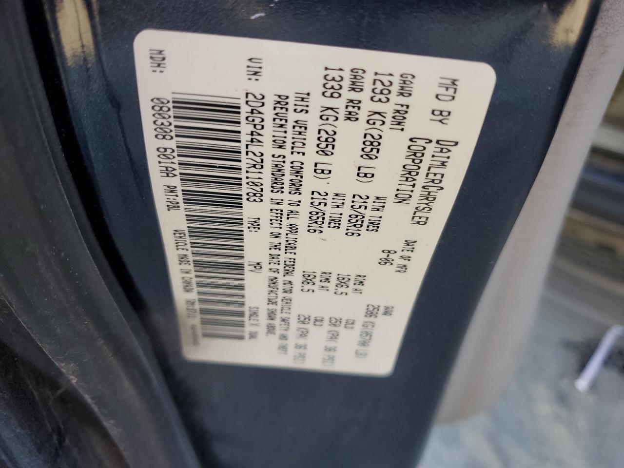 2007 Dodge Caravan VIN 2D4GP44L27R110783 Copart auction photo, front end / side damage thumbnail 15