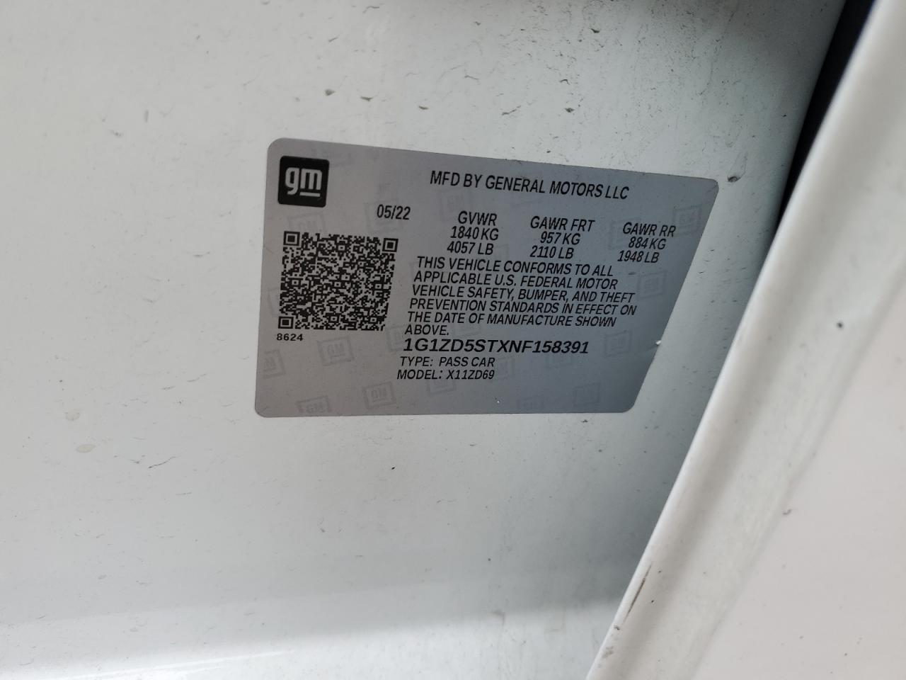 2022 Chevrolet Malibu VIN 1G1ZD5STXNF158391 Copart auction photo, front end damage thumbnail 12