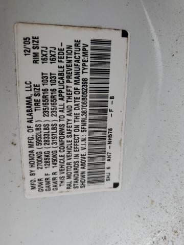 2006 Honda Odyssey VIN 5FNRL38706B052398 Copart auction photo, front end damage thumbnail 14