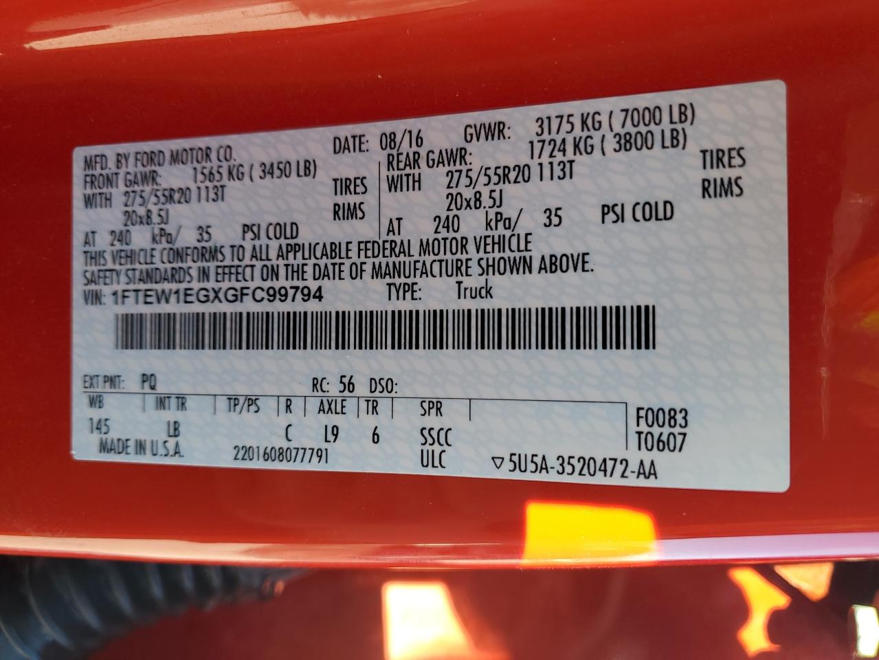 2016 Ford F-150 VIN 1FTEW1EGXGFC99794 Copart auction photo, side damage thumbnail 13