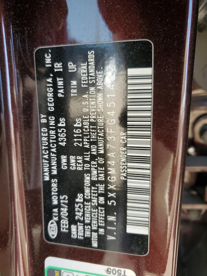 2015 KIA Optima VIN 5XXGM4A73FG451422 Copart auction photo, front end damage thumbnail 15