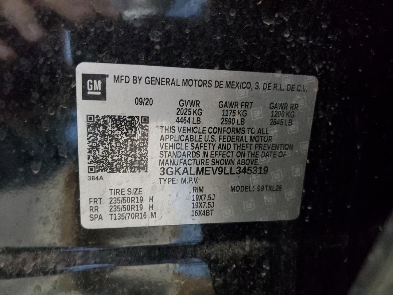 2020 GMC Terrain VIN 3GKALMEV9LL345319 Copart auction photo, front end / rear end damage thumbnail 13