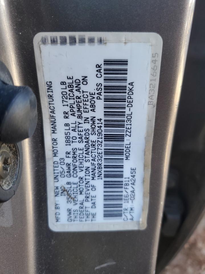 2003 Toyota Corolla VIN 1NXBR32E73Z190414 Copart auction photo, front end damage thumbnail 14