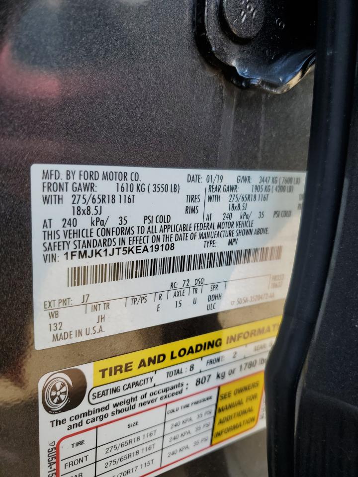 2019 Ford Expedition VIN 1FMJK1JT5KEA19108 Copart auction photo, all over damage thumbnail 14