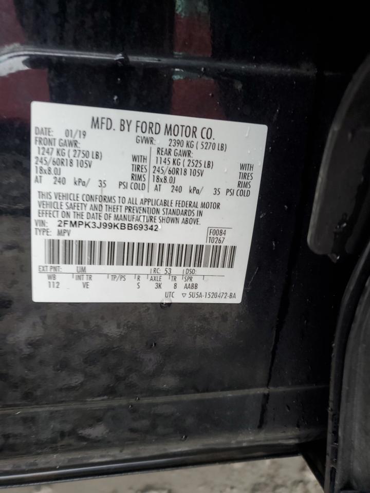 2019 Ford Edge VIN 2FMPK3J99KBB69342 Copart auction photo, undercarriage damage thumbnail 13