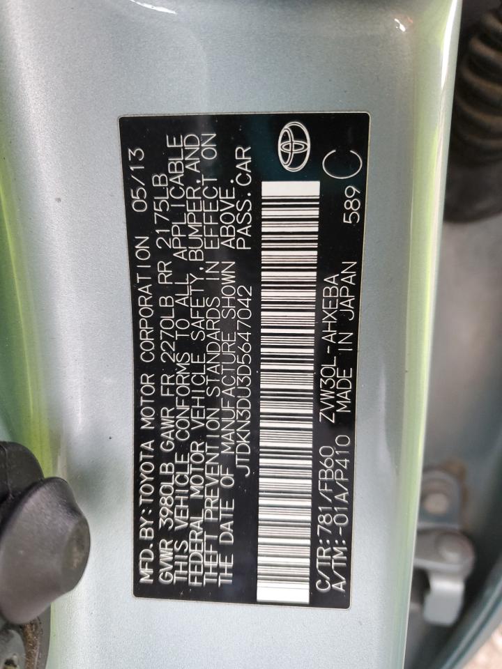 2013 Toyota Prius VIN JTDKN3DU3D5647042 Copart auction photo, side / front end damage thumbnail 16